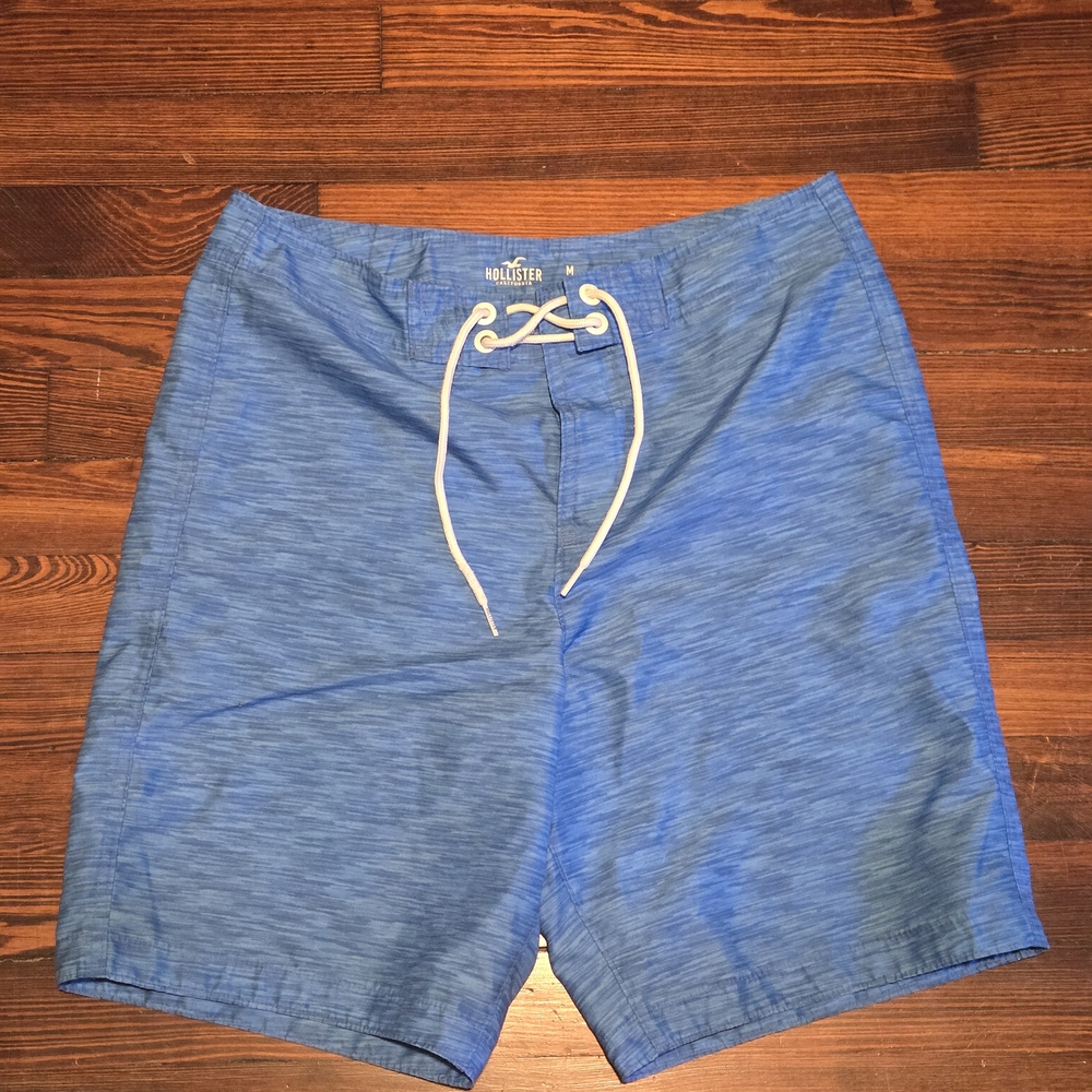 Hollister Blue Heathered Swim Shorts with White Drawstring